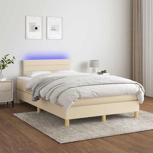 vidaXL Sommier &agrave; lattes de lit matelas et LED cr&egrave;me 120x190 cm tissu