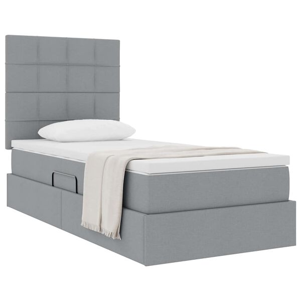 vidaXL Lit avec rangement et matelas Gris clair 90 x 190 cm Polyester