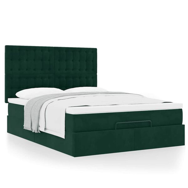 vidaXL Cadre de lit ottoman avec matelas vert fonc&eacute; 140x200 cm velours