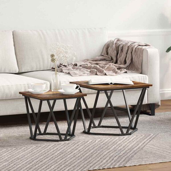 vidaXL Ensemble de tables d'appoint 2 pcs Ch&ecirc;ne fum&eacute; 50 x 50 x 40 cm