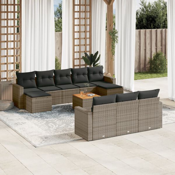 vidaXL Salon de jardin 11 pcs avec coussins gris r&eacute;sine tress&eacute;e