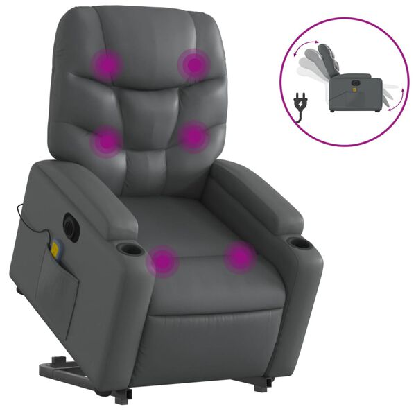 vidaXL Fauteuil inclinable de massage &eacute;lectrique gris similicuir