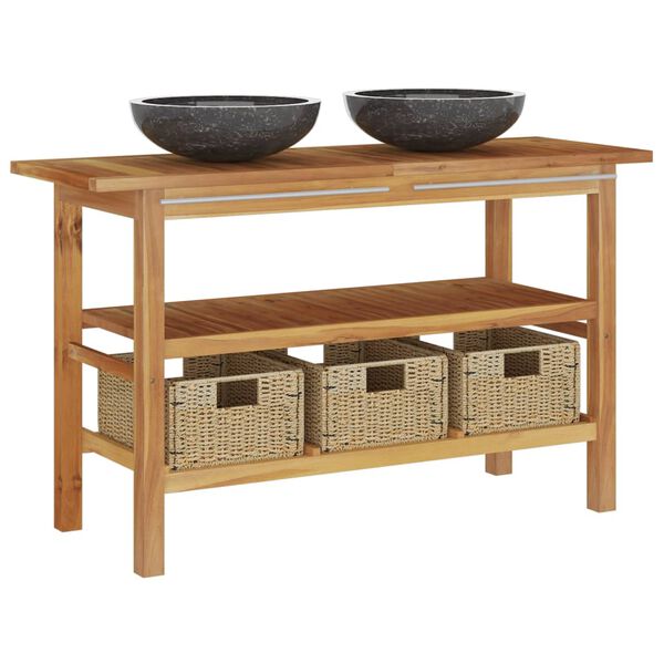 vidaXL Meuble de salle de bain lavabos en marbre noir Bois teck massif