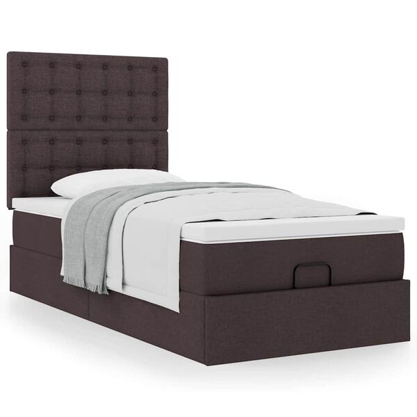 vidaXL Cadre de lit ottoman avec matelas marron fonc&eacute; 90x190 cm tissu