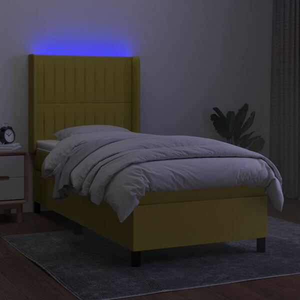 vidaXL Sommier &agrave; lattes de lit matelas et LED Vert 90x200 cm Tissu