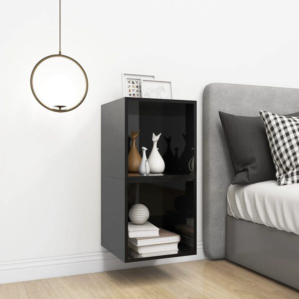 vidaXL Armoires murales 2 pcs Noir brillant Bois d’ingénierie