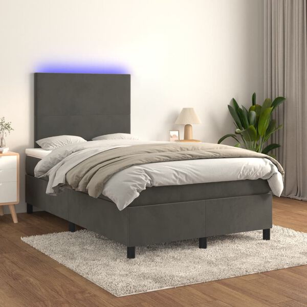 vidaXL Sommier &agrave; lattes de lit avec matelas LED Gris fonc&eacute; 120x200 cm