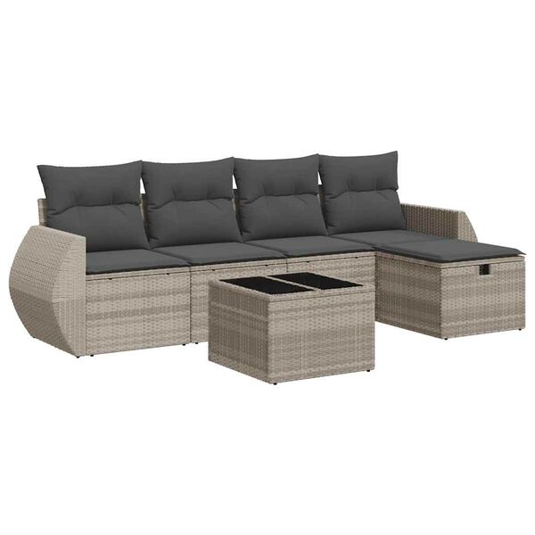vidaXL Salon de jardin 5 pcs avec coussins gris clair résine tressée