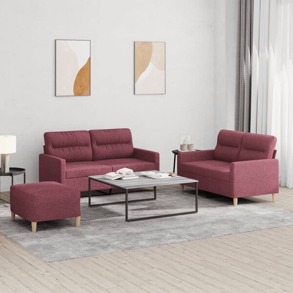 vidaXL Ensemble de canap&eacute;s 3 pcs avec coussins Rouge bordeaux Tissu
