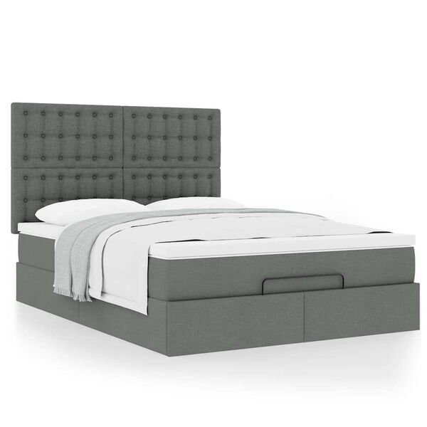 VidaXL Cadre de lit ottoman avec matelas gris foncé 140x200 cm tissu