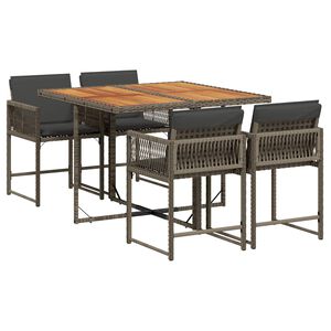 vidaXL Ensemble &agrave; manger de jardin 5 pcs coussins gris r&eacute;sine tress&eacute;e