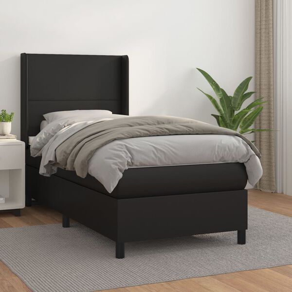 vidaXL Sommier à lattes de lit avec matelas Noir 90x200 cm Similicuir