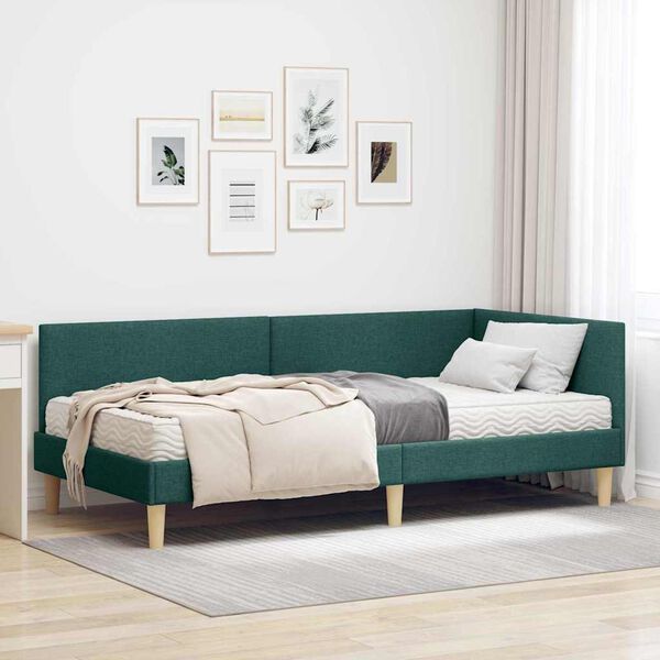 vidaXL Cadre de lit d'angle avec matelas Autre 2 pcs Vert tissu