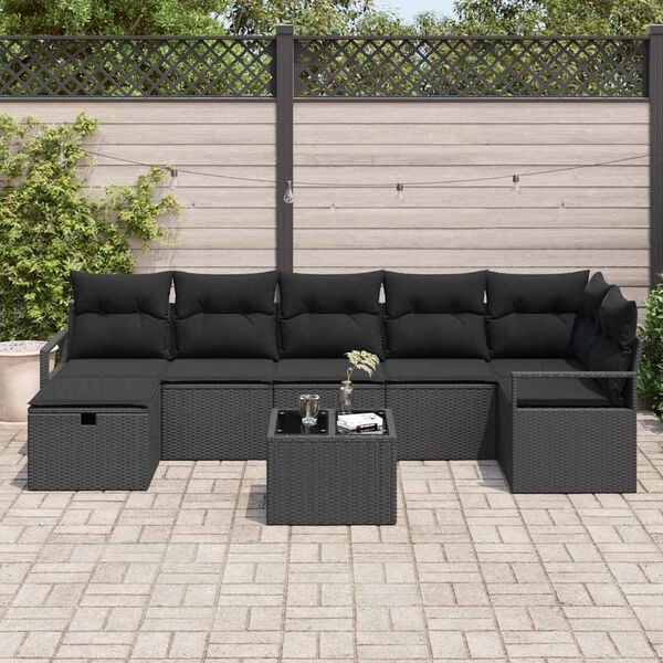 vidaXL Ensemble de canap&eacute; de jardin avec coussin 8 pcs Noir Poly rotin