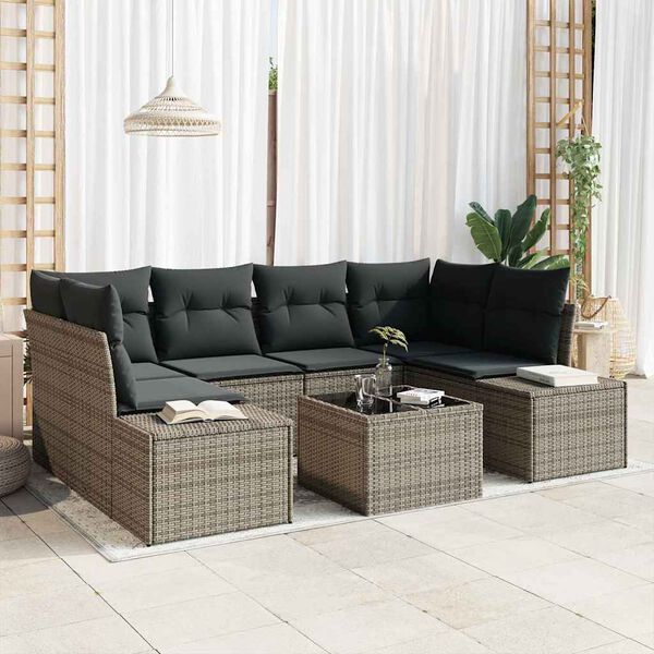 vidaXL Ensemble de canapé de jardin avec coussin 7 pcs Gris polyrotin