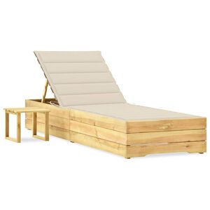 vidaXL Chaise longue de jardin avec table et coussin Pin impr&eacute;gn&eacute;