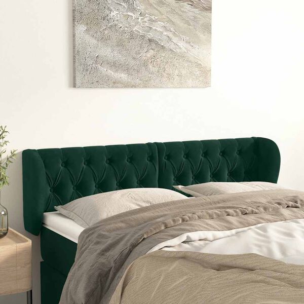 vidaXL T&ecirc;te de lit avec oreilles Vert fonc&eacute; 163x23x78/88 cm Velours