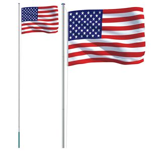 vidaXL Drapeau des &Eacute;tats-Unis et m&acirc;t 6,08 m Aluminium