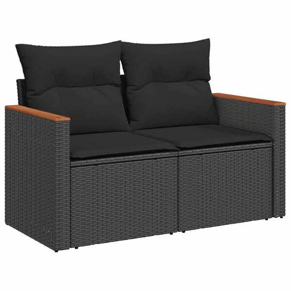 vidaXL Salon de jardin 5 pcs avec coussins noir r&eacute;sine tress&eacute;e acacia