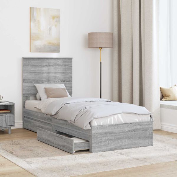 vidaXL Lit de Rangement Gris Sonoma 75 x 190 cm Bois d'ing&eacute;nierie