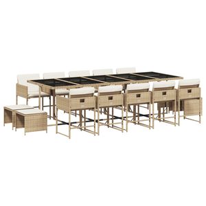 vidaXL Ensemble &agrave; manger de jardin et coussins 15 pcs beige
