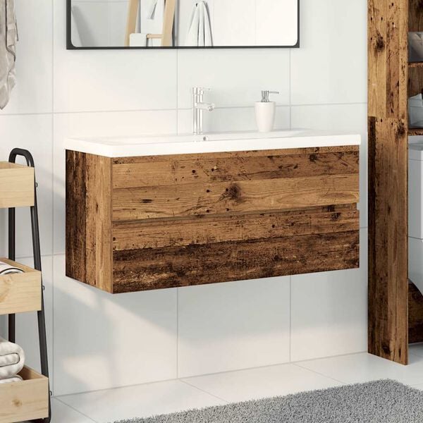 vidaXL Meuble lavabo avec bassin et robinet int&eacute;gr&eacute;s vieux bois