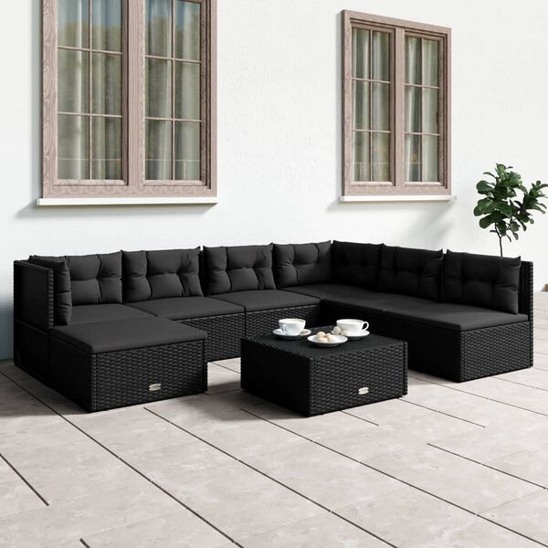 vidaXL Salon de jardin 7 pcs avec coussins Noir Résine tressée