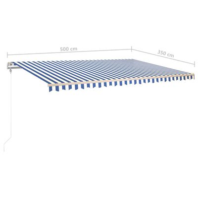 vidaXL Auvent manuel rétractable avec poteaux 5x3,5 m Bleu et blanc