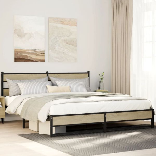 vidaXL Cadre de lit en m&eacute;tal sans matelas ch&ecirc;ne sonoma 193x203 cm