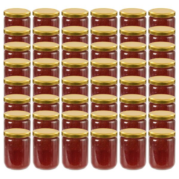 vidaXL 48 pcs Pots à confiture avec couvercle doré Verre 230 ml