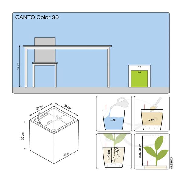 LECHUZA Jardini&egrave;re CANTO Stone 30 LED Low ALL-IN-ONE 30x30 cm