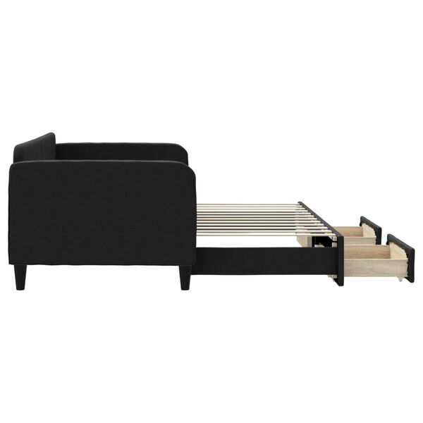 vidaXL Lit de jour avec gigogne et tiroirs sans matelas noir 90x200 cm