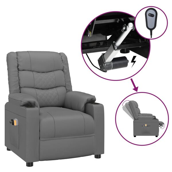 vidaXL Fauteuil de massage électrique Gris Similicuir