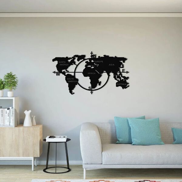 Homemania D&eacute;coration murale Carte du monde 100x56 cm M&eacute;tal Noir
