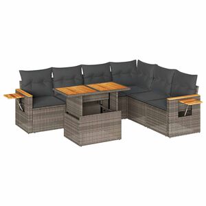 vidaXL Salon de jardin avec coussins 7 pcs gris r&eacute;sine tress&eacute;e acacia