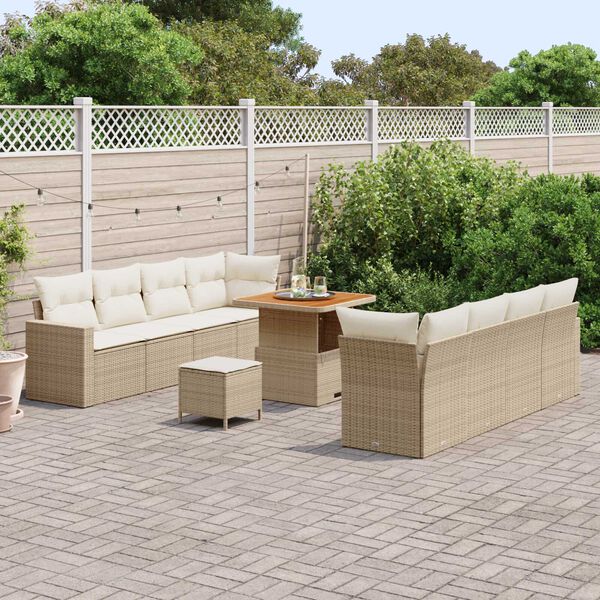 vidaXL Ensemble de canap&eacute; de jardin 11 pcs Beige polyrotin