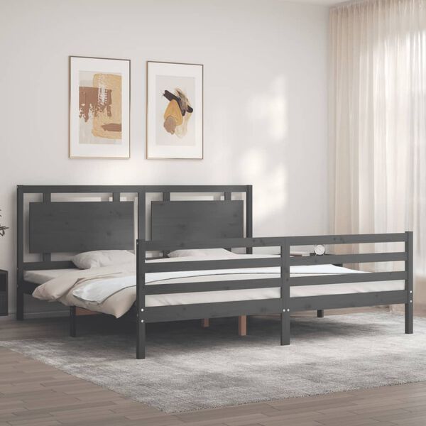 vidaXL Cadre de lit sans matelas gris 200x200 cm bois massif