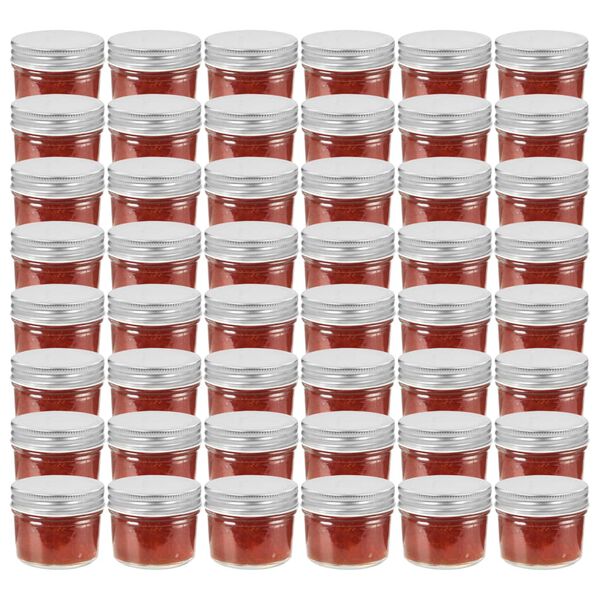 vidaXL 48 pcs Pots &agrave; confiture avec couvercles argent&eacute;s Verre 110 ml