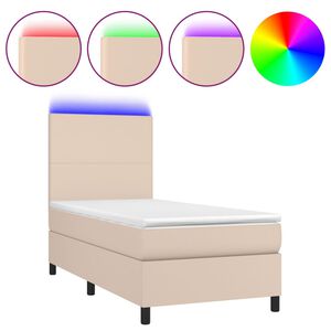 vidaXL Sommier &agrave; lattes de lit avec matelas et LED Cappuccino 90x190cm