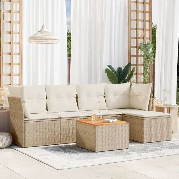 vidaXL Salon de jardin avec coussins 6 pcs beige r&eacute;sine tress&eacute;e