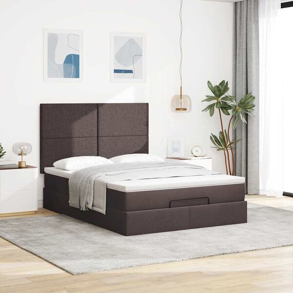 VidaXL Cadre de lit ottoman avec matelas marron fonc&eacute; 140x190 cm tissu