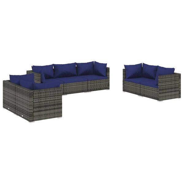 vidaXL Salon de jardin 7 pcs avec coussins r&eacute;sine tress&eacute;e gris