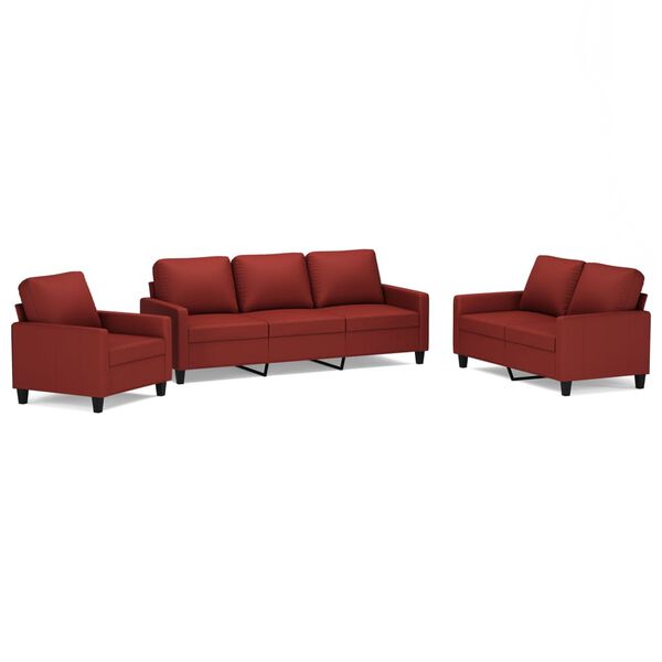 vidaXL Ensemble de canap&eacute;s 3 pcs et coussins Rouge bordeaux Similicuir