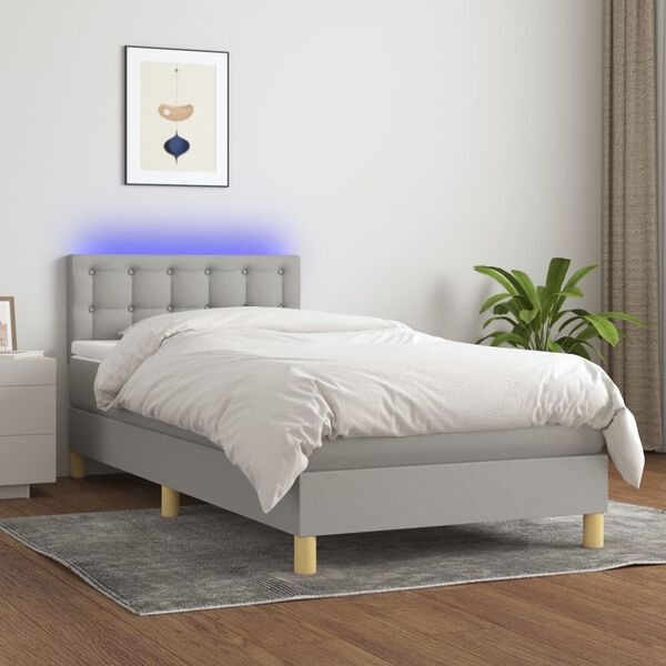 vidaXL Sommier &agrave; lattes de lit avec matelas et LED Gris clair 90x200cm