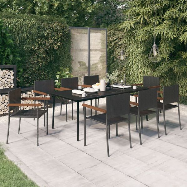 vidaXL Ensemble &agrave; manger de jardin 9 pcs Noir