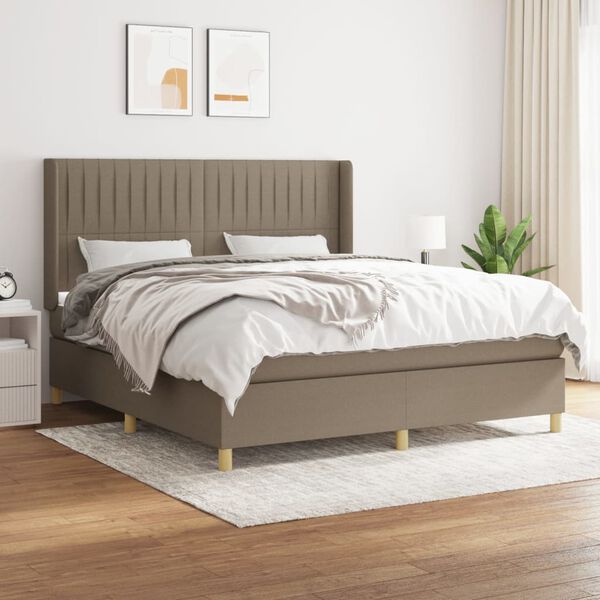 vidaXL Sommier &agrave; lattes de lit avec matelas Taupe 180x200 cm Tissu