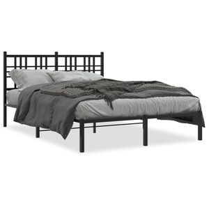 vidaXL Cadre de lit m&eacute;tal sans matelas avec t&ecirc;te de lit noir 135x190cm