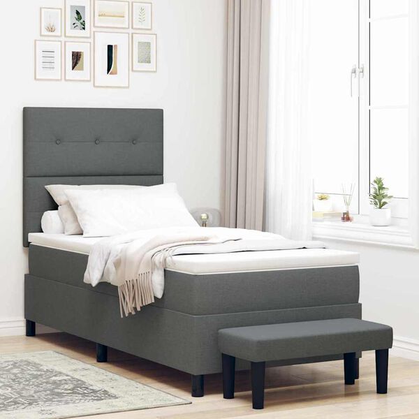 vidaXL Lit &agrave; ressorts avec matelas Gris fonc&eacute; 90 x 190 cm tissu