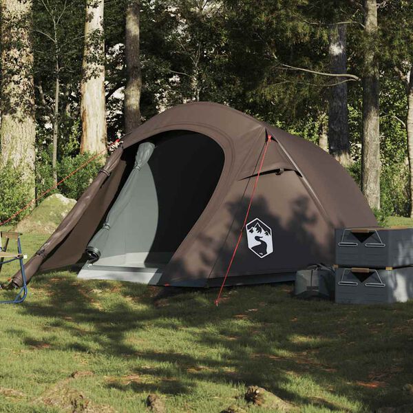 vidaXL Tente de camping tunnel 3 personnes marron imperm&eacute;able