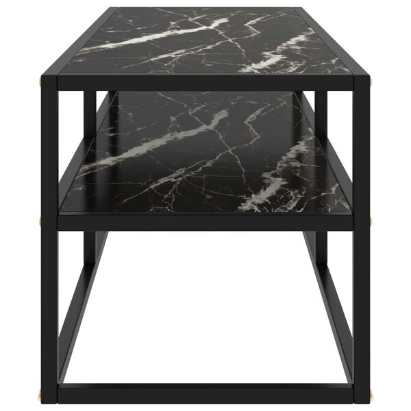 vidaXL Meuble TV noir avec verre marbre noir 120x40x40 cm